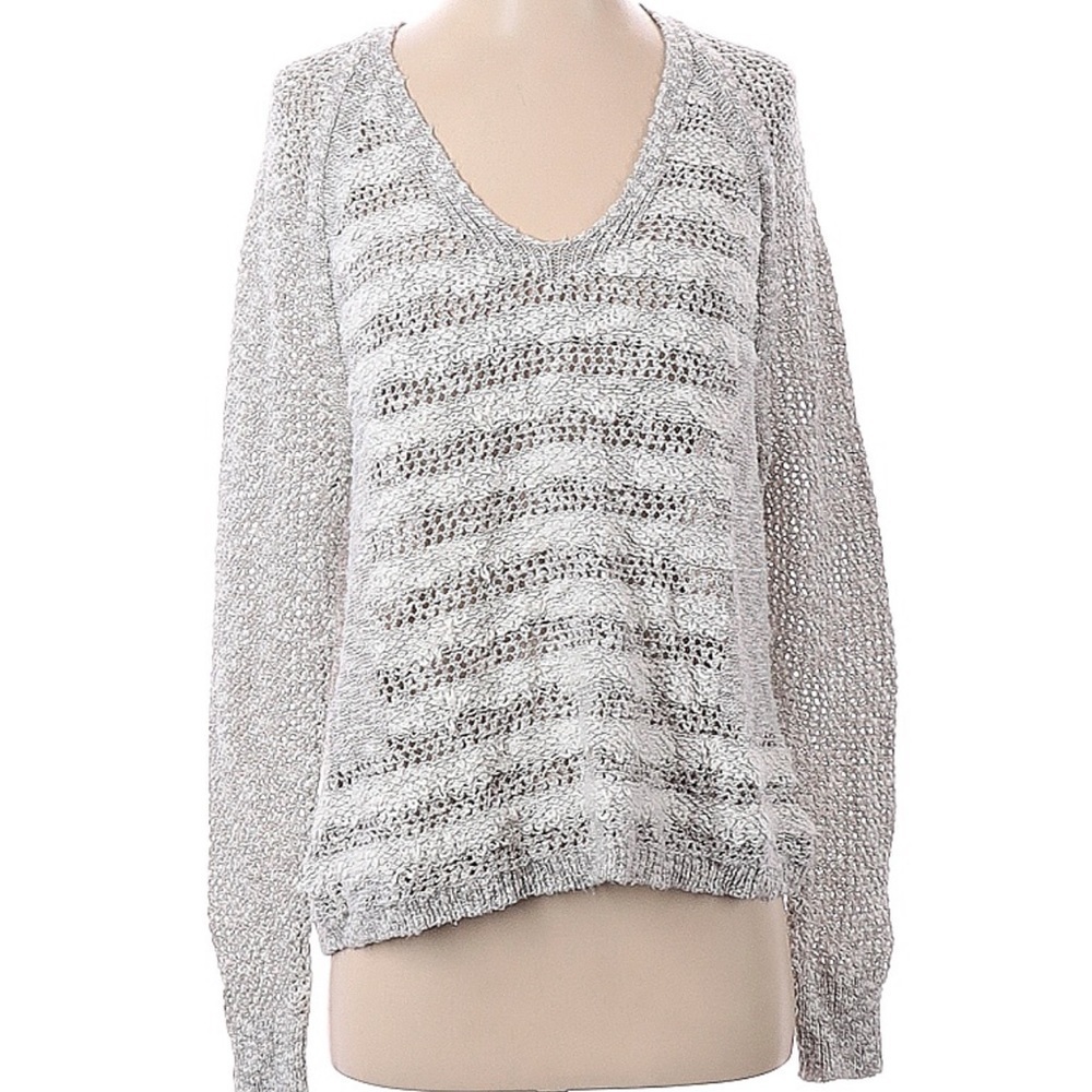 White + Warren Gray & White Striped Sweater Size Small